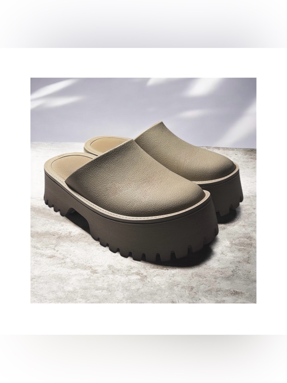SHEIN Taupe-Brown Platform Lug Slide Mules